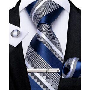 Striped silk tie set with pocket square cufflinks tie clip formal wedding